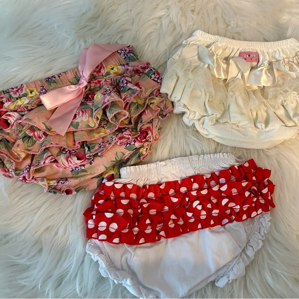Floral, Cream, and Red Ruffle Bloomers Set
